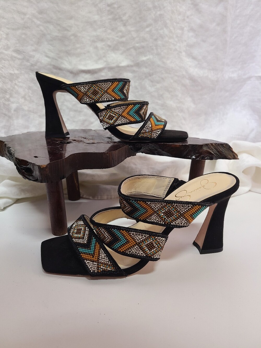 Jessica Simpson Oani Black Multi-Beaded Strappy Heeled Sandals - Picture 2 of 7